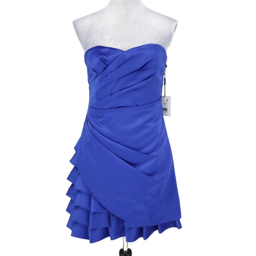 Calvin Klein Dress Womens 8 Blue Satin Pleated Ruched Strapless Lined Party New